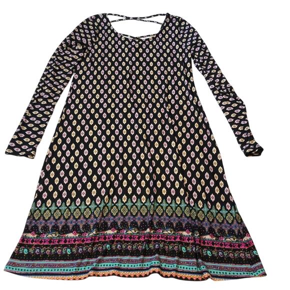 NWT Loveappella Charming Black Multi Colored Design Kasi Knit Dress Caged Back - Picture 13 of 16